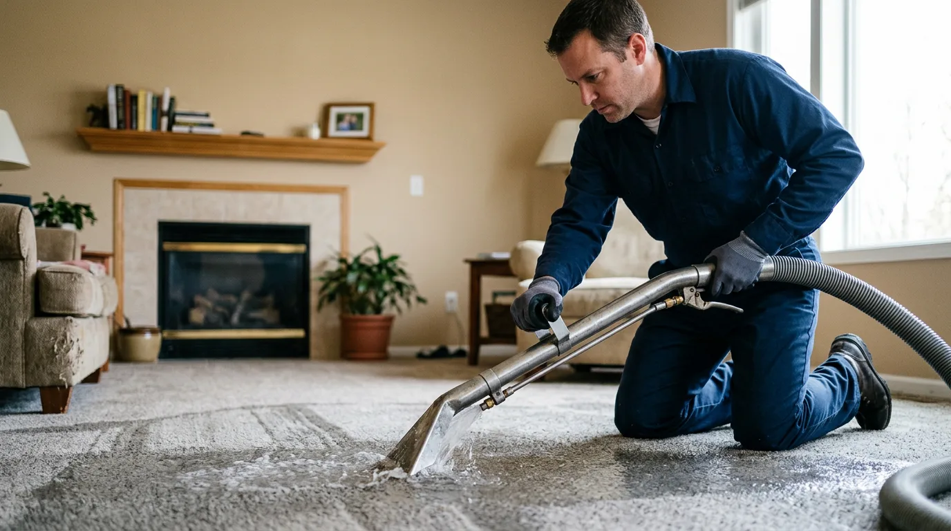 Water damage restoration technician working near Bevington, IA